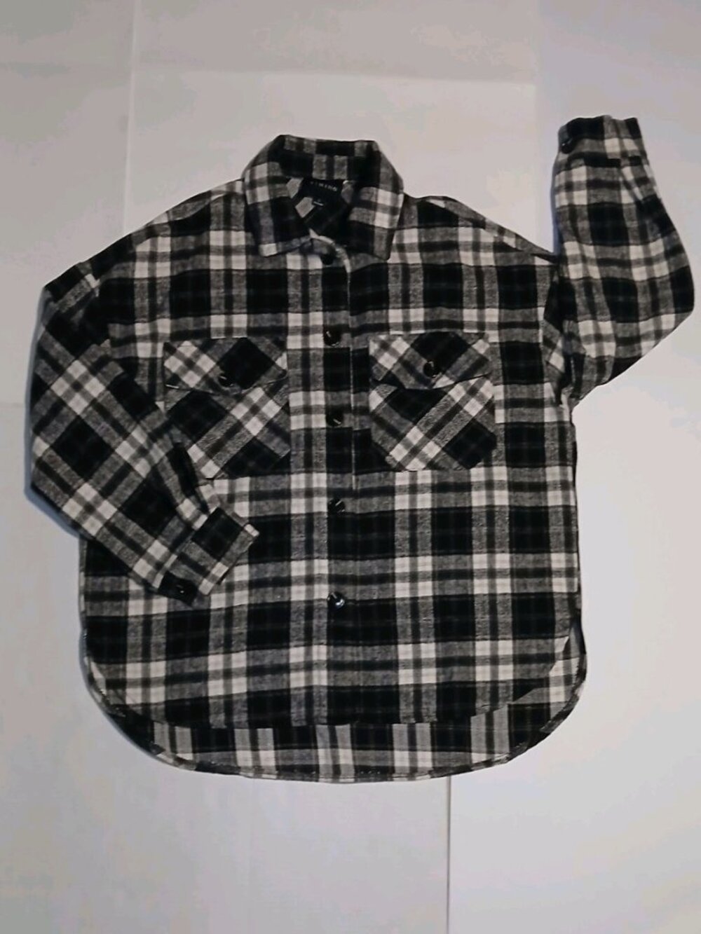 Women's Long Sleeve Plaid Flannel Shirt Button Up Size Medium Gray Black